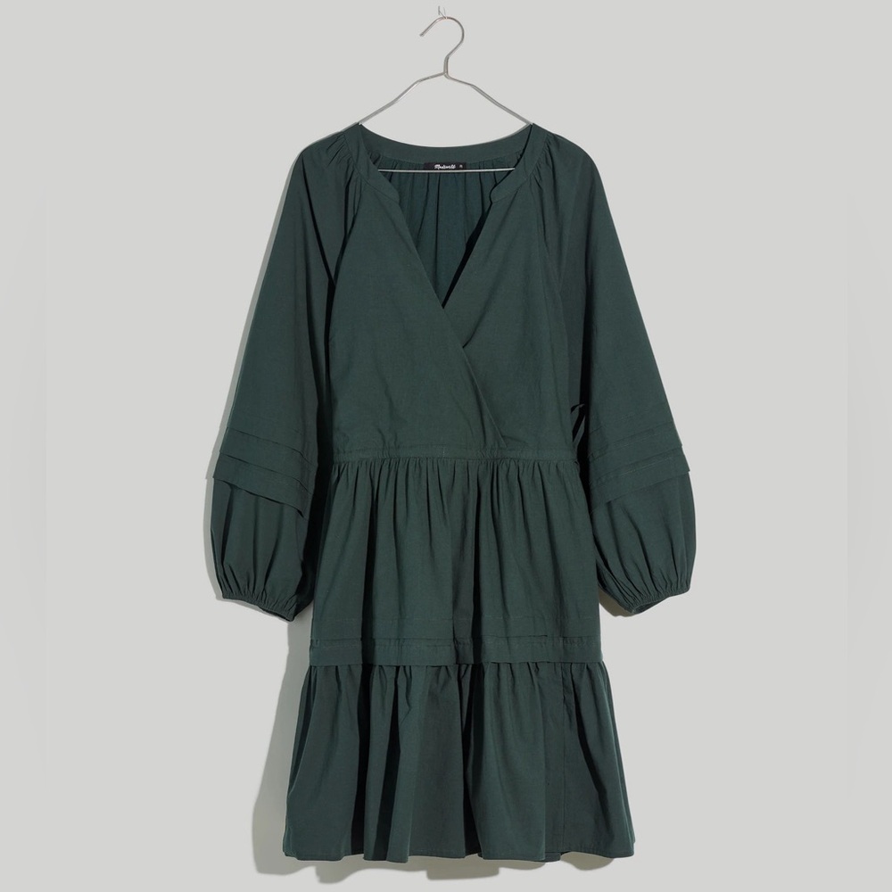 Madewell Crinkle Poplin Wrap Mini Dress in Dark Palm Green - Picture 4 of 13